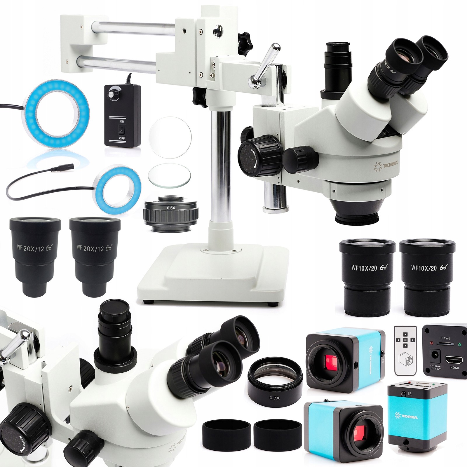 Optický Stereoskopický Mikroskop 10HW Kamera 12MP Osvětlení Objektiv 0,7X