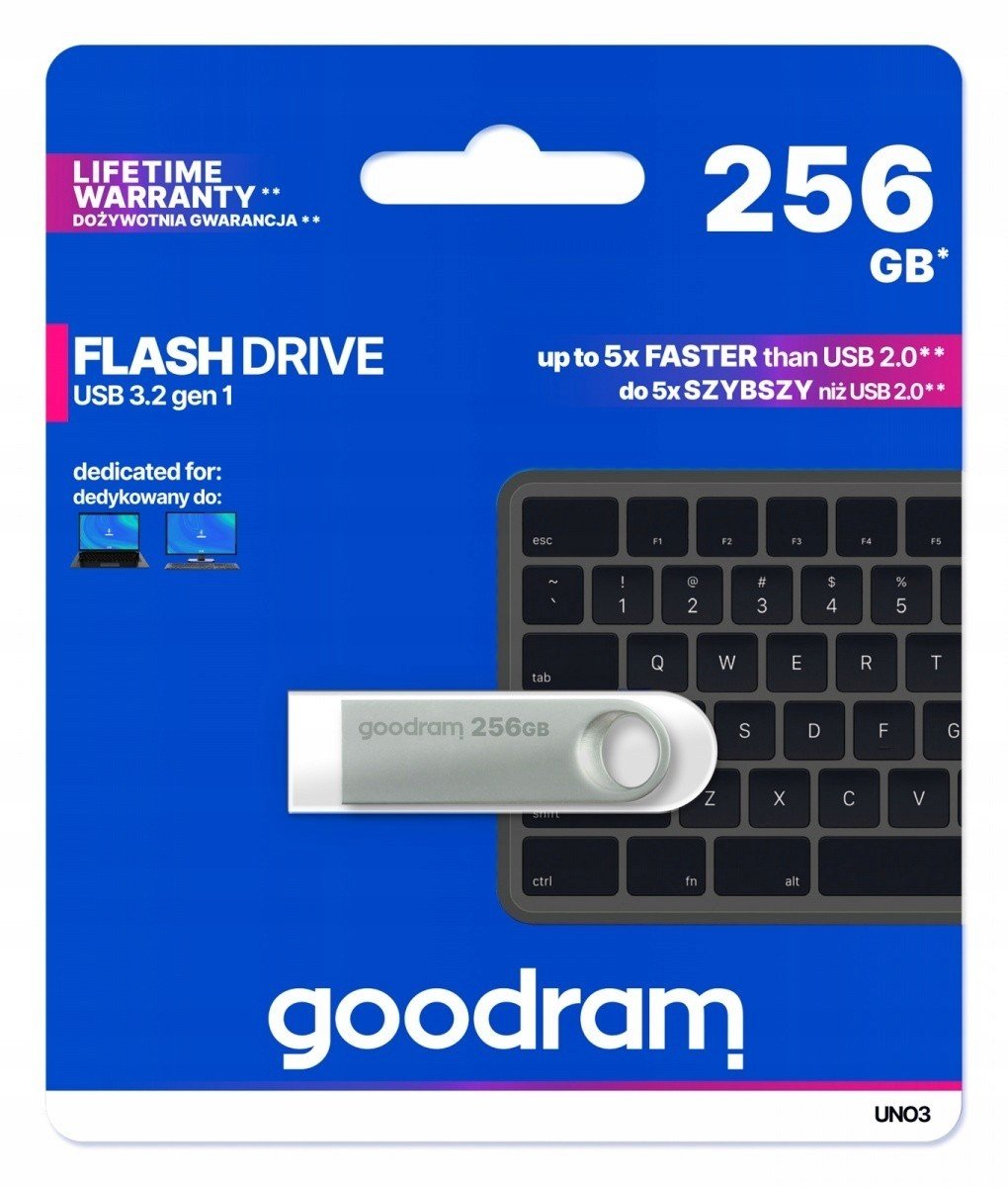 Goodram Pendrive UNO3 256GB Usb 3.2 Gen1 stříbrný kovový