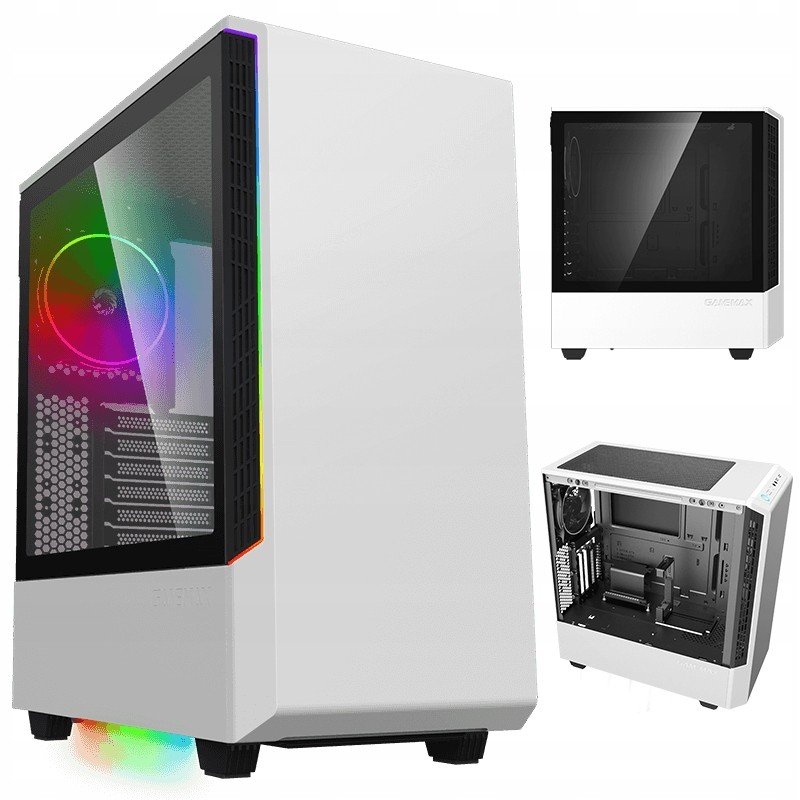 Skříň Tower Atx MIDI Usb Pc Počítačová Argb Počítače Gaming Sklo Bílá