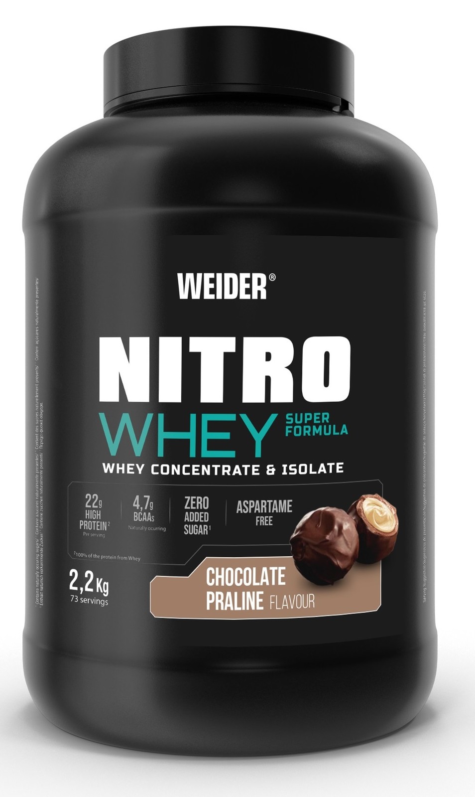 Weider Nitro Whey 2,2 kg, syrovátkový koncentrát a izolát, Čokoláda pralinka