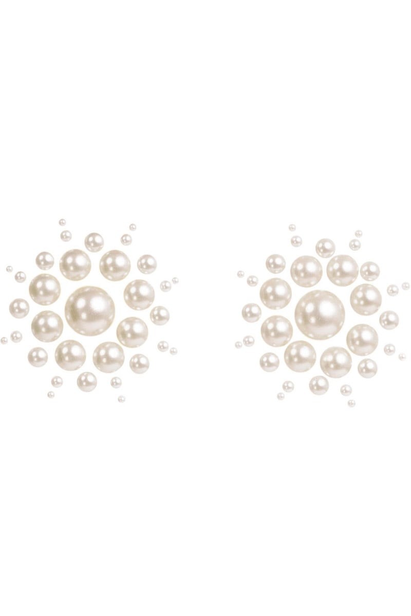 Bílé nálepky na bradavky s umělými perlami Nipple016