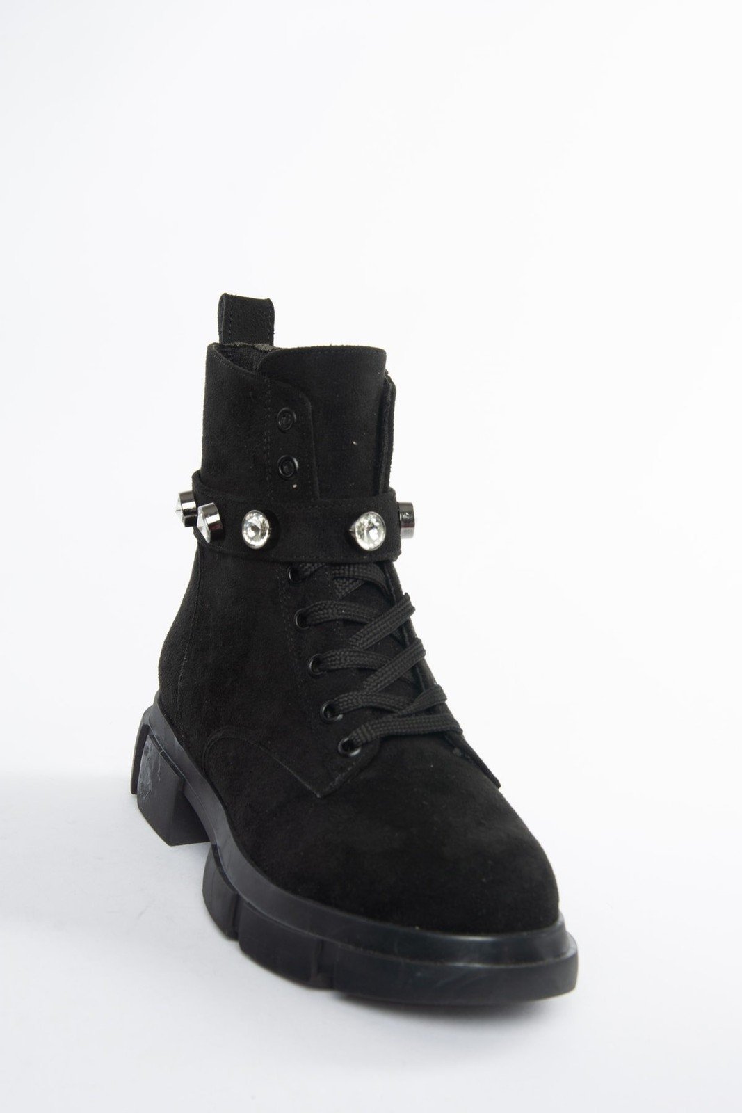 Fox Shoes Black Suede Women's Daily Boots With Stones