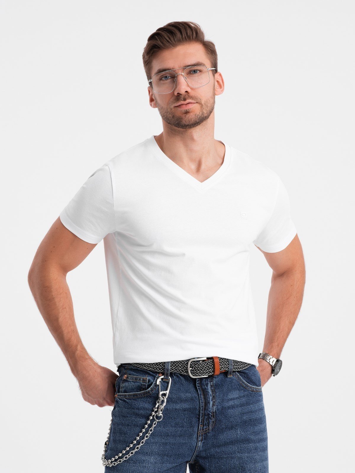 Ombre Men's V-NECK T-shirt with elastane - white