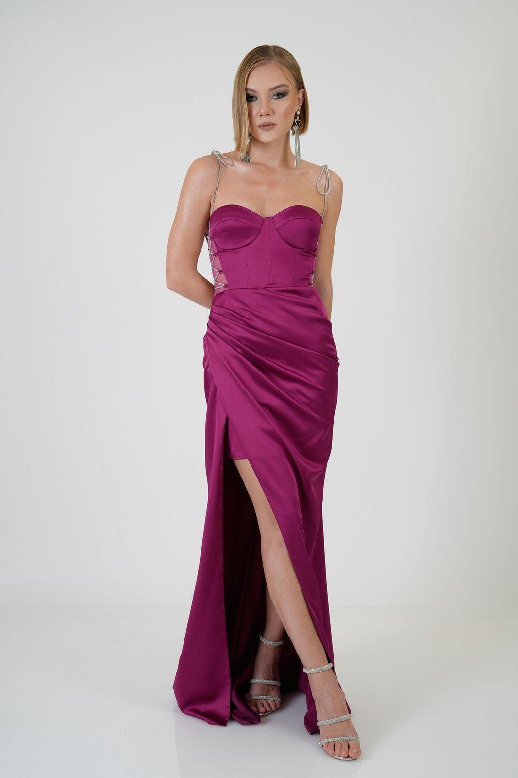 Carmen Damson Tied Satin Evening Dress