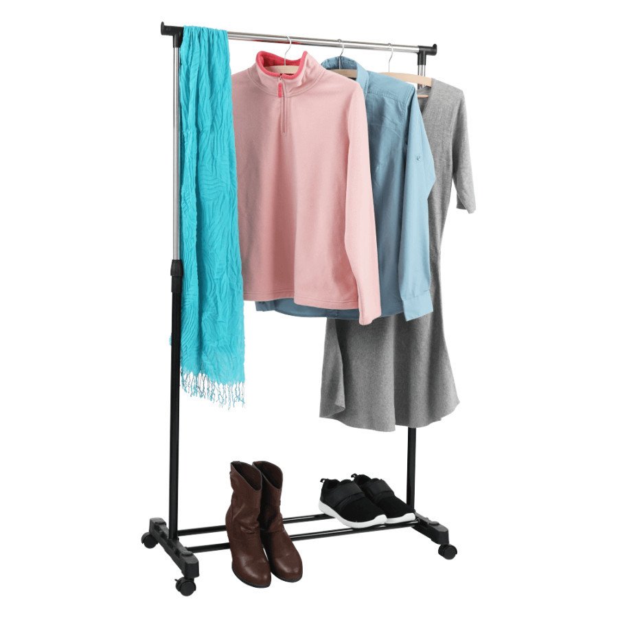 Tempo Kondela Pojízdný věšák DOLFO NEW - nerezový kov/černý plast