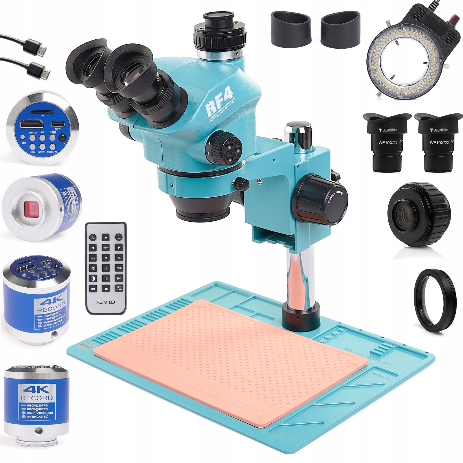Stereoskopický Mikroskop RF7050-PO4 Kamera Full Hd 4K Osvětlení 144X Led
