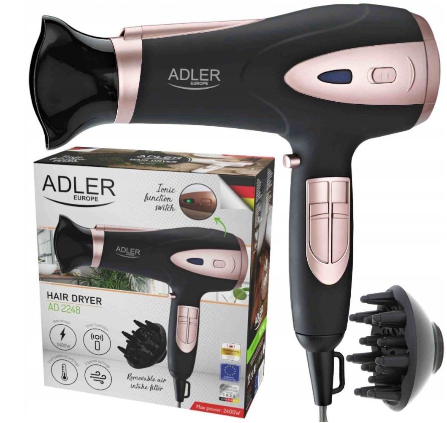 Vysoušeč vlasů s ionizací černý 2400W Ion difuzér Adler Ad 2248b