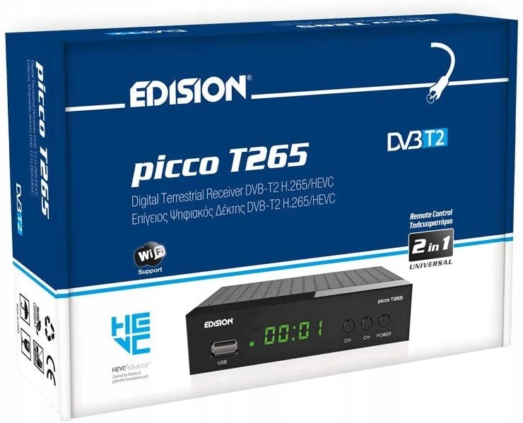 Tuner Tv set-top box DVB-T2 H.265\HEVC MPEG4 Edision Edison Picco T265 Wifi