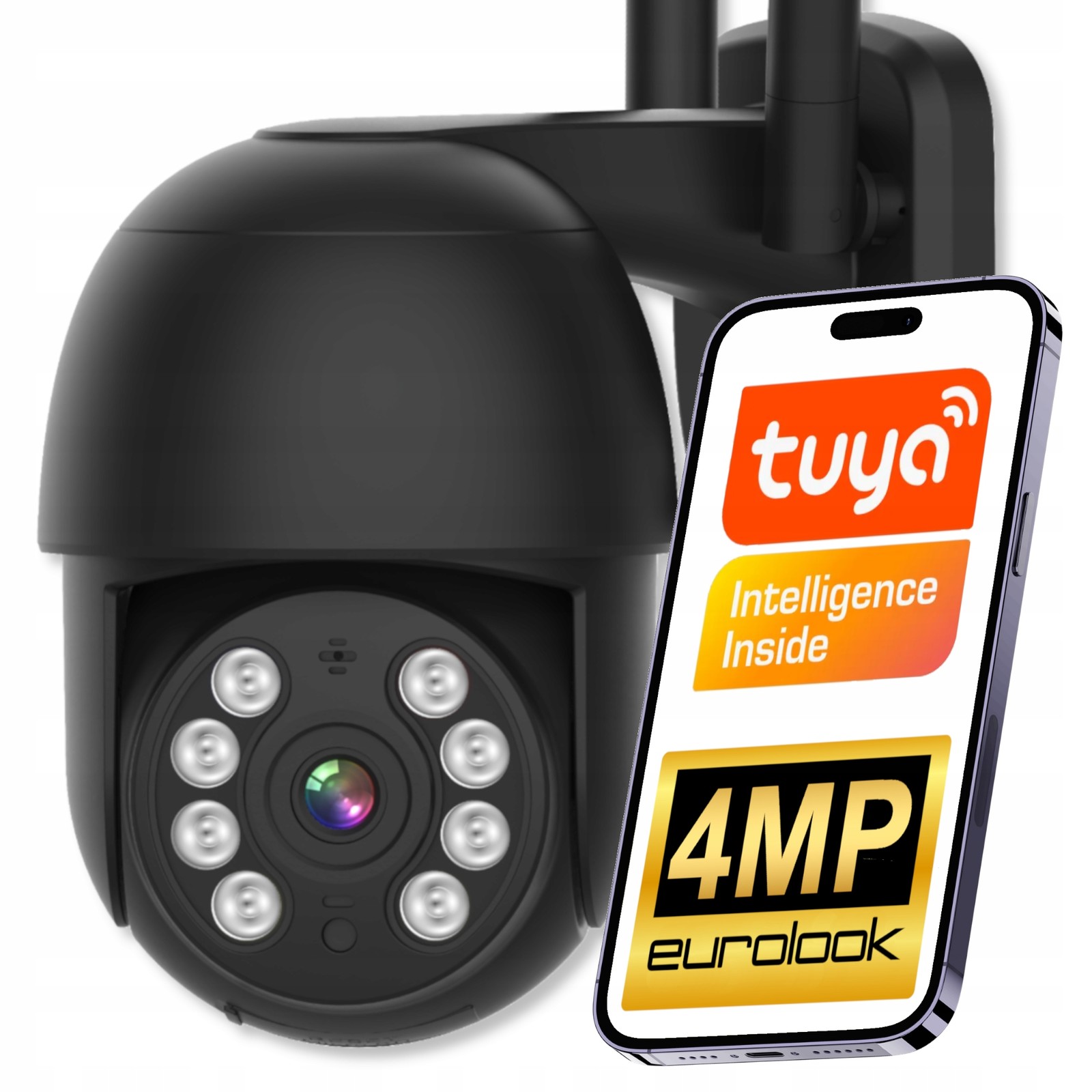 Venkovní WiFi Ip kamera Otočná 4MP Tuya Smart černá