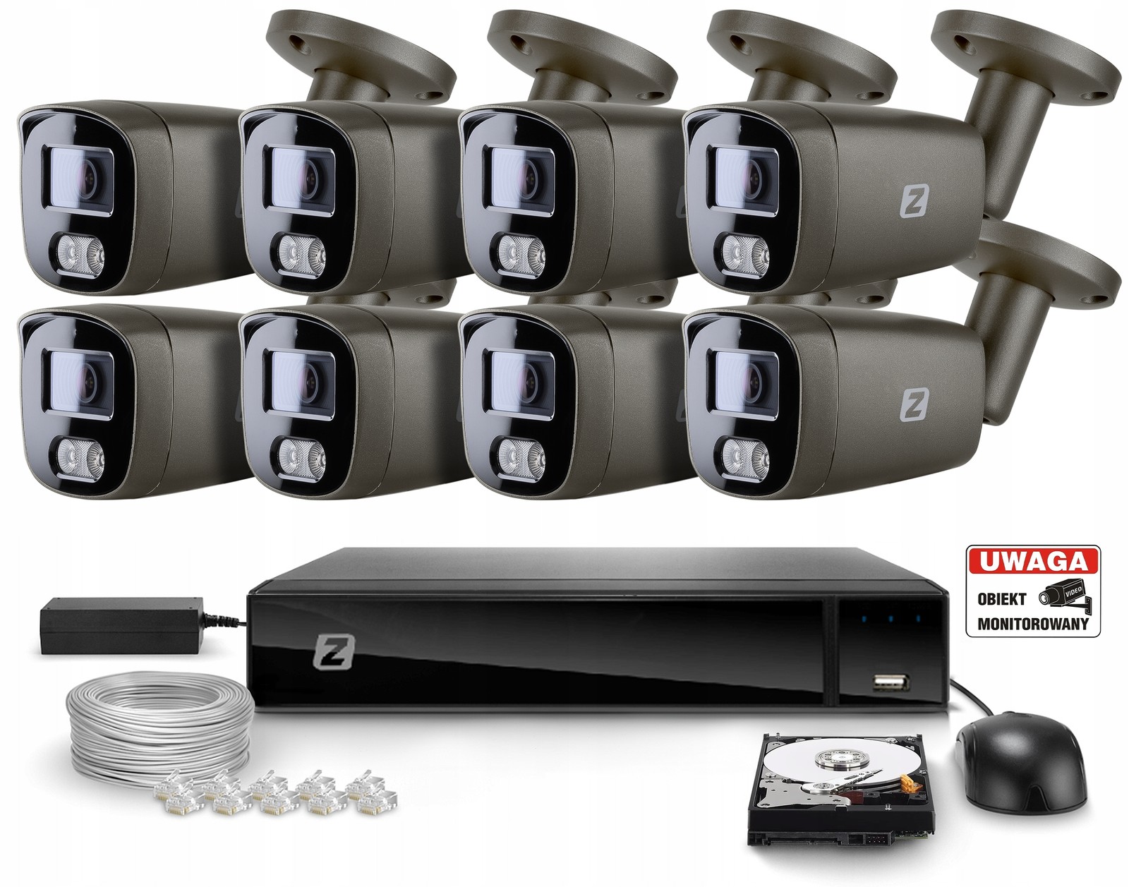 Sada Monitoring 8 kamer Poe 4K Ultra Hd 8Mpx Aplikace, Zápis Audio Szare