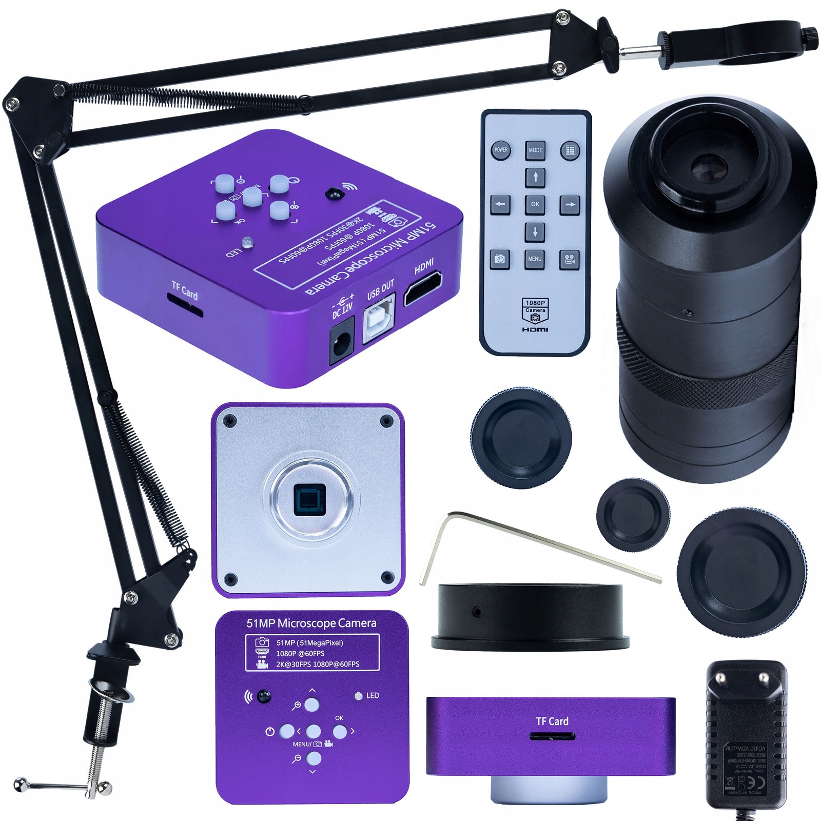 Digitální Mikroskop S Kamerou Puppis Pink Pro 51MP Výložník A Objektiv 3V1