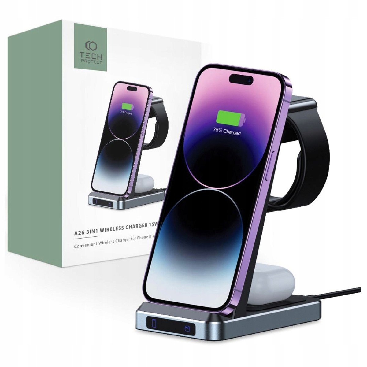 Tech-protect bezdrátová indukční nabíječka 3v1 pro iPhone Watch AirPods