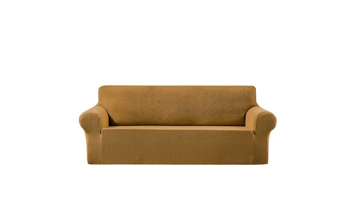 Univerzální napínací potah na pohovku - Hořčicový Fleece, dvoumístná sedačka