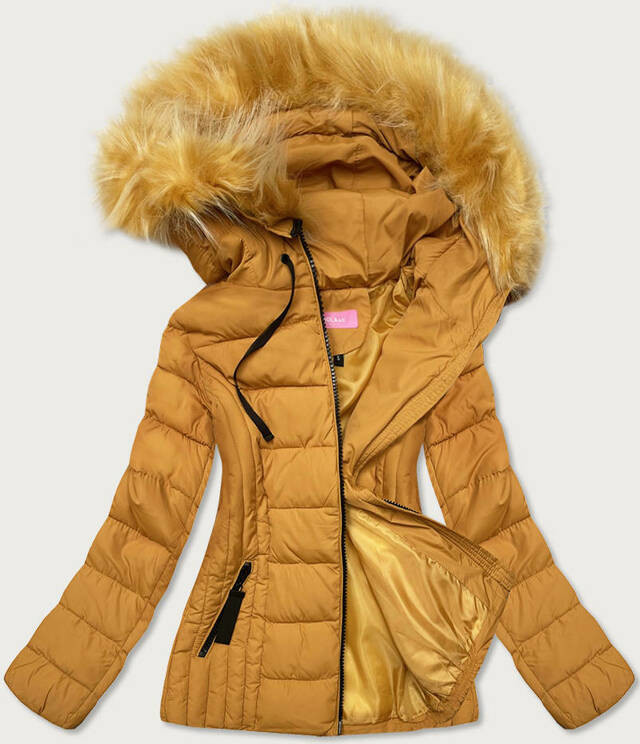Tenká žlutá dámská zimní bunda s kapucí (8943-C) - L (40) - žlutá