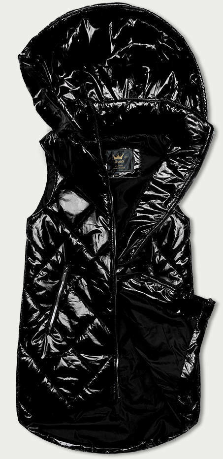 Lesklá černá vesta s kapucí (7005BIG) - XXL (44) - černá
