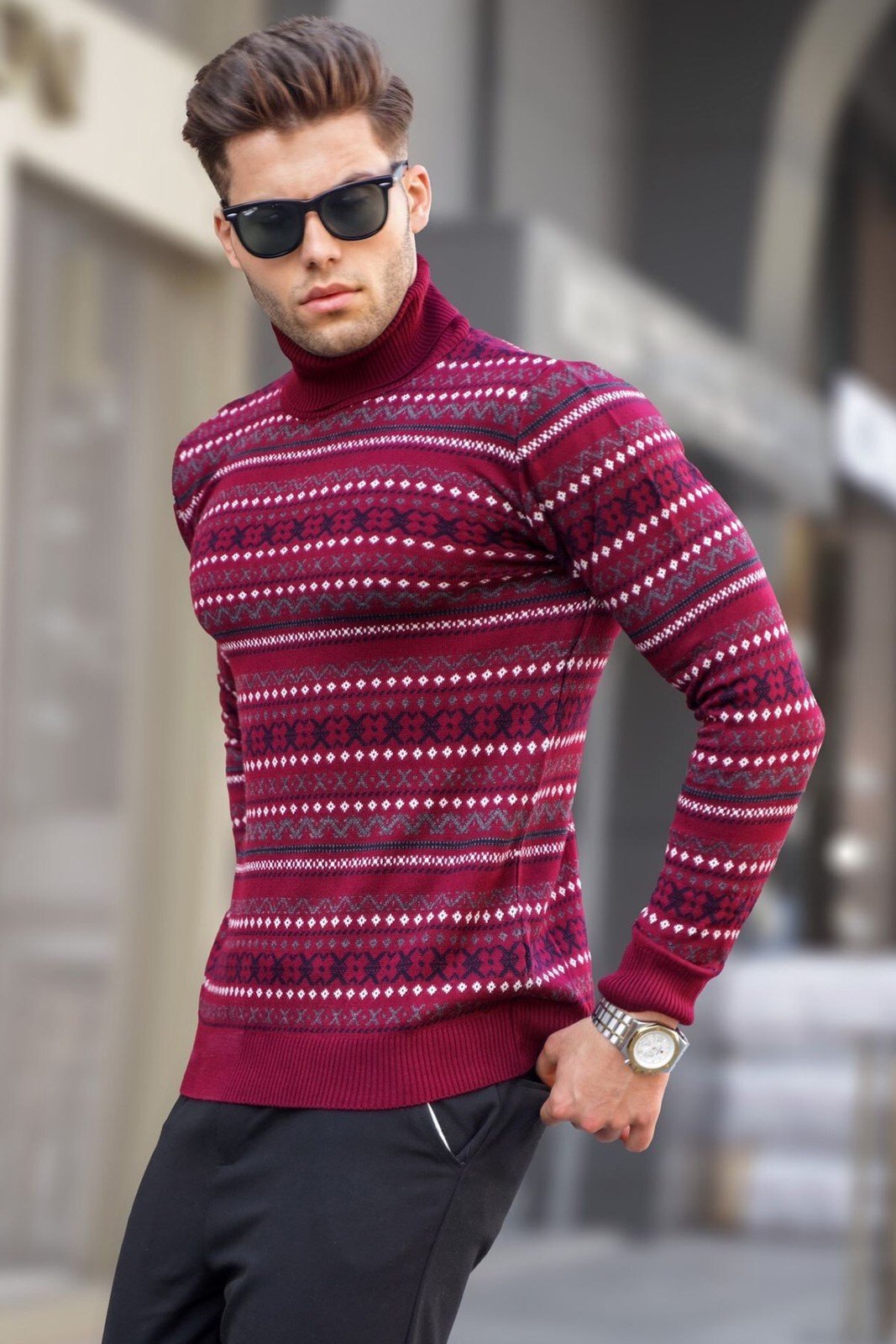 Madmext Burgundy Turtleneck Knitwear Sweater 5170