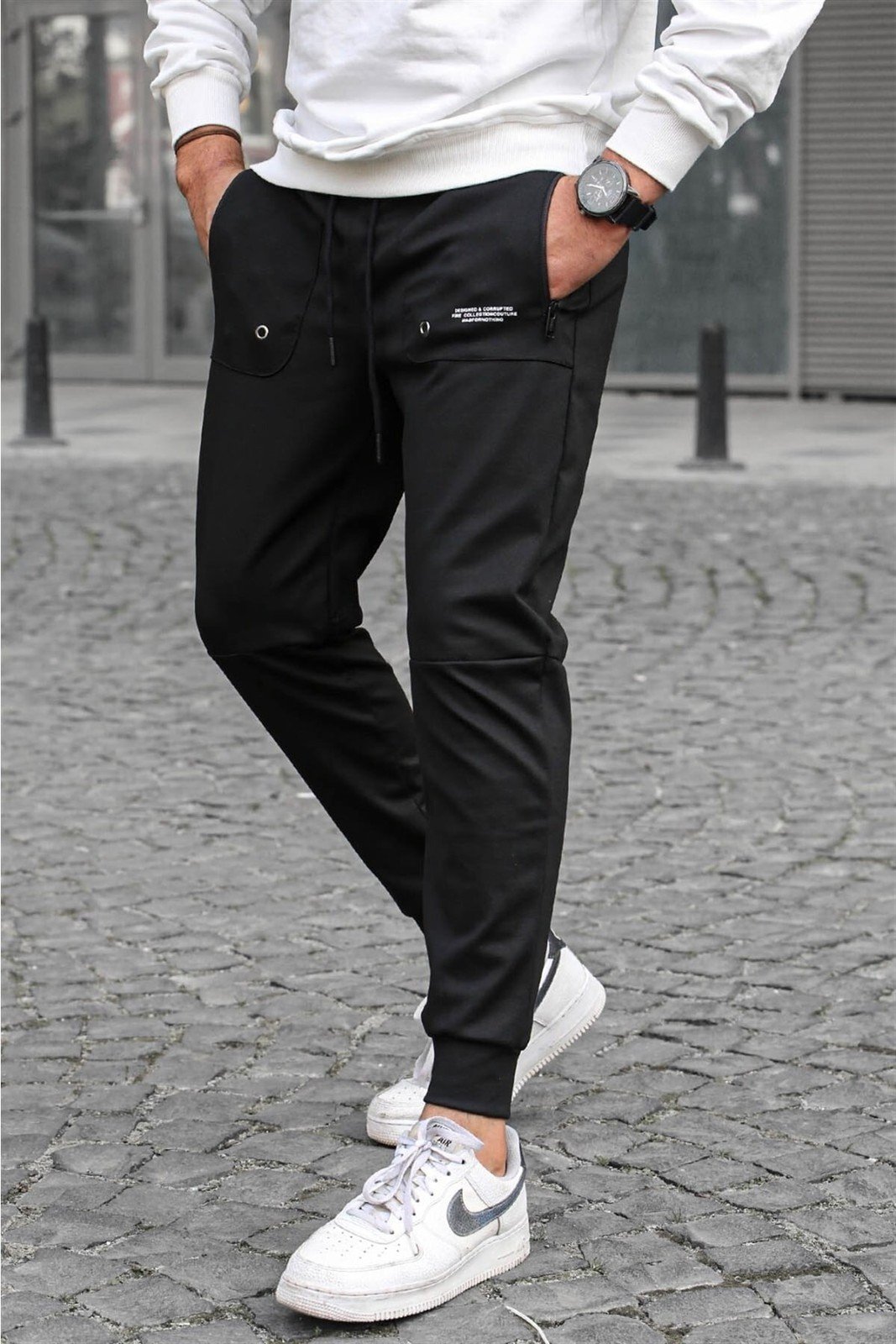 Madmext Black Pocket Detailed Jogger Trousers 5484