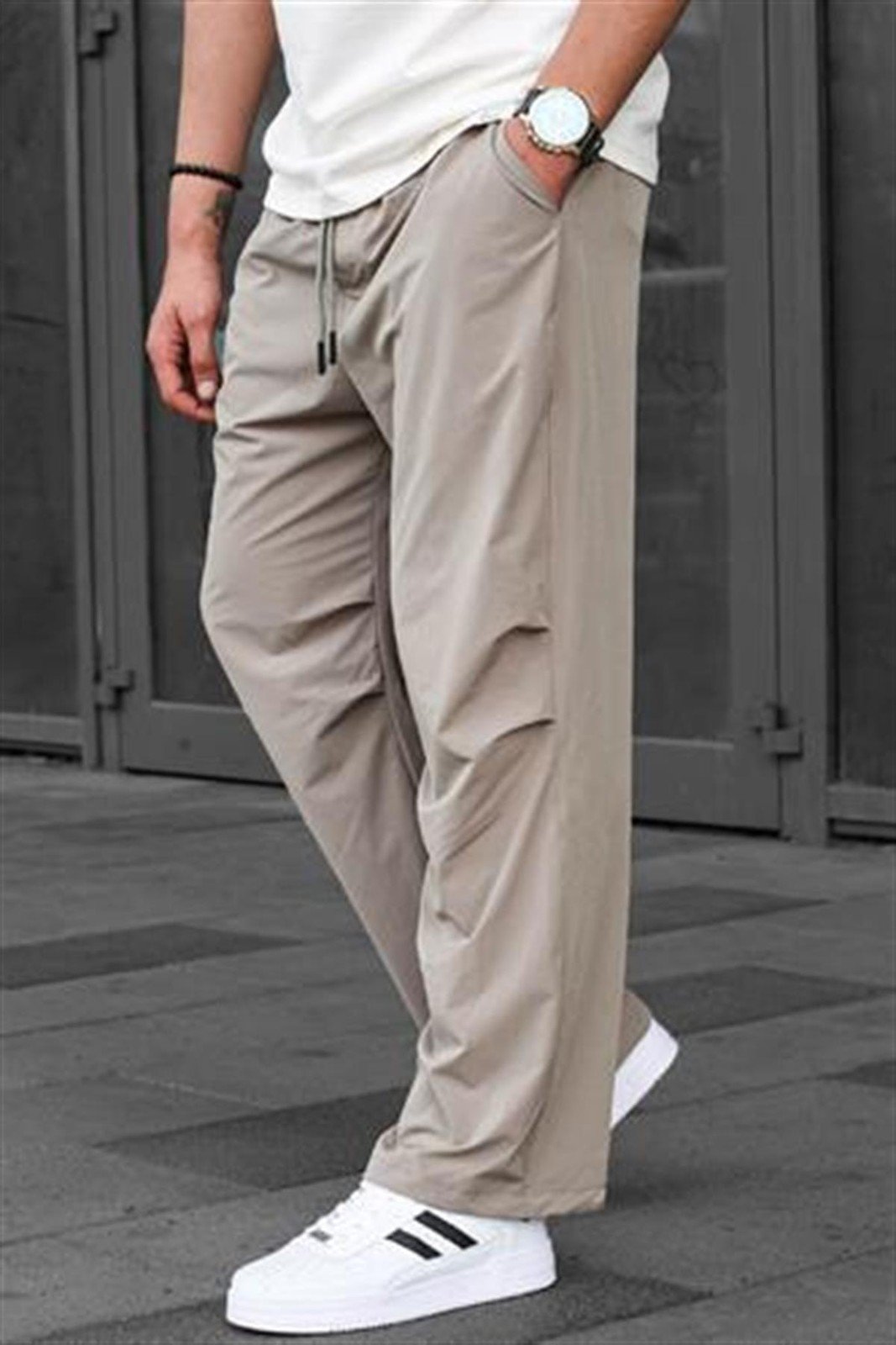 Madmext Beige Regular Fit Men's Parachute Trousers 6504