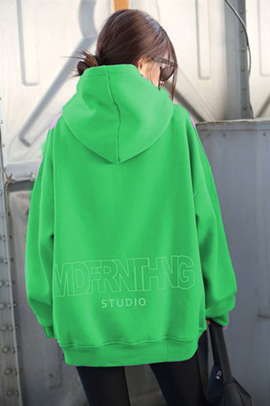 Madmext Mad Girls Green Printed Oversize Sweatshirt