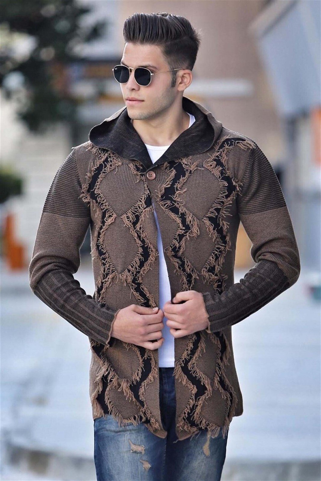 Madmext Knit Detailed Camel Cardigan 2058