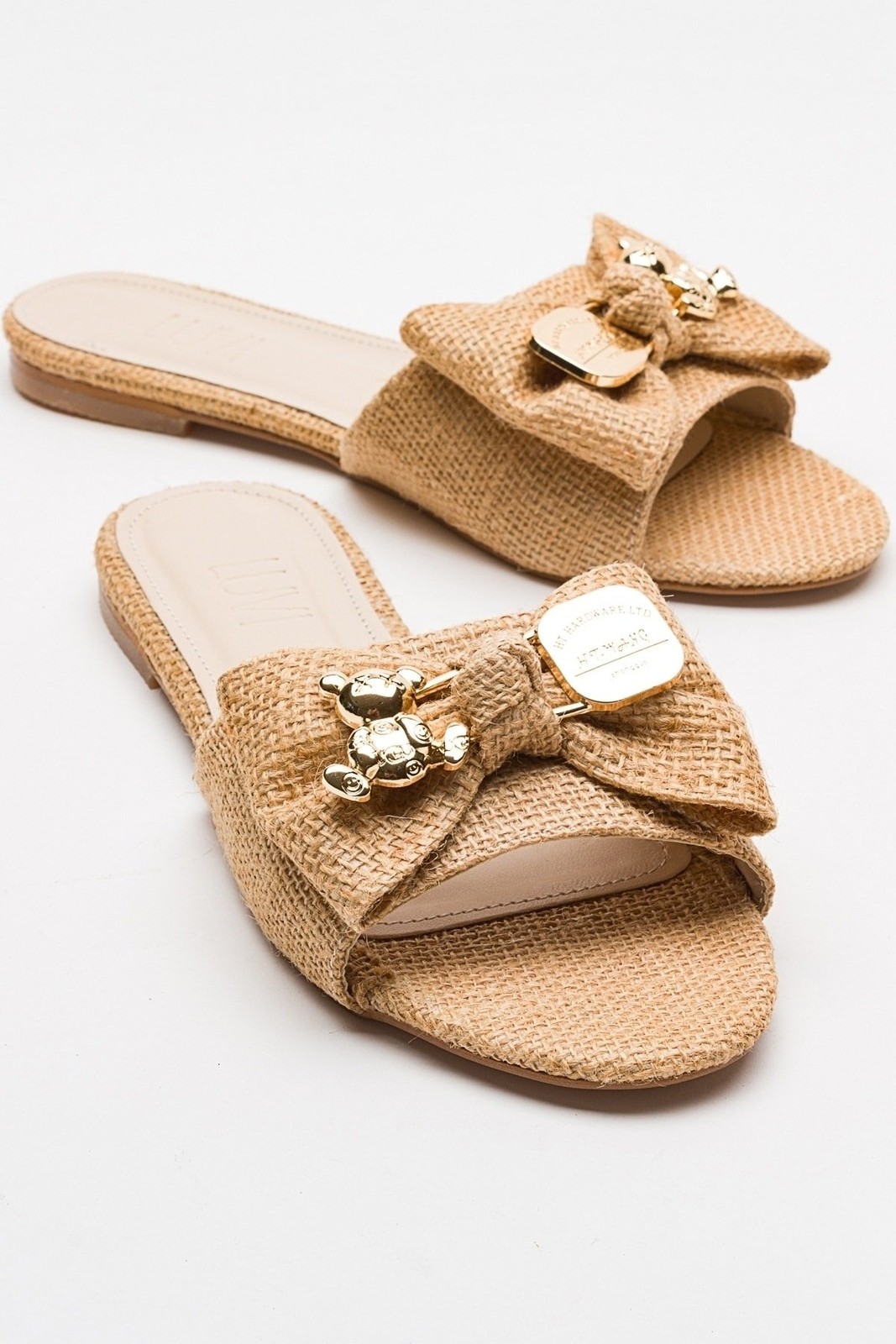 LuviShoes SPEA Beige Women's Slippers with Straw Buckles.