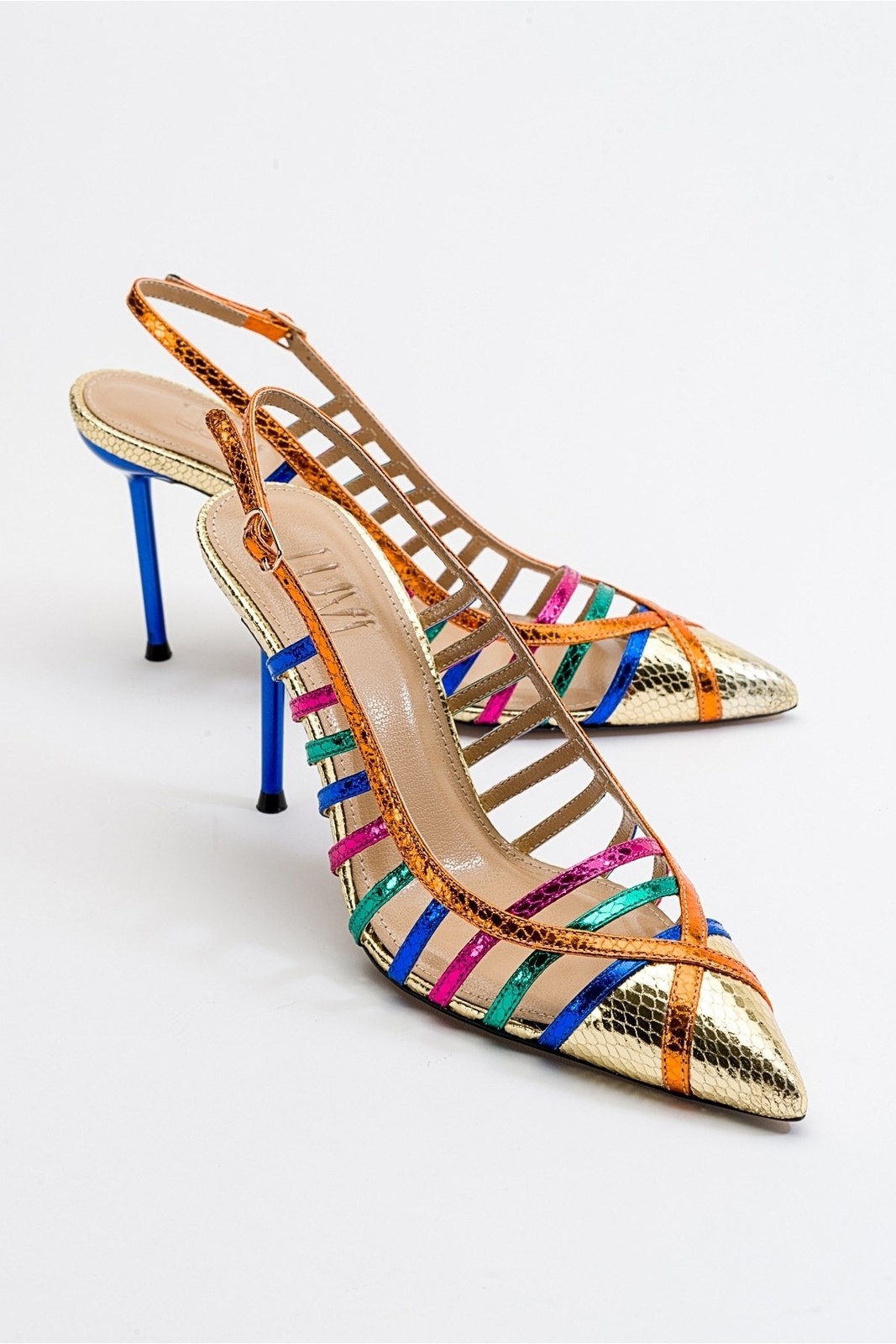 LuviShoes Gesto Gold Multi Women's Heeled Shoes