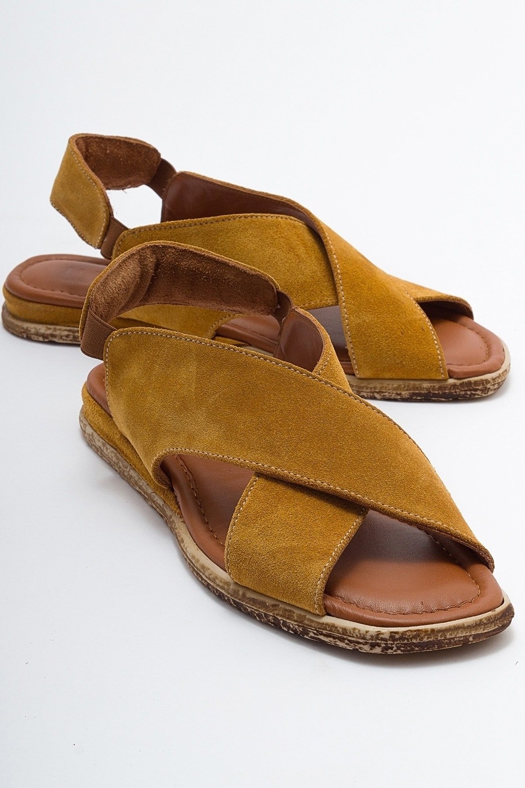 LuviShoes 706 Women's Sandals From Genuine Leather and Mustard Suede.