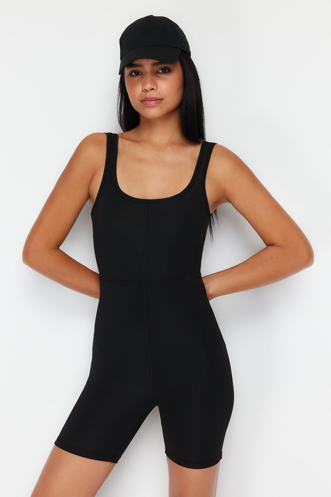 Trendyol Black Recovery Croyoka Stitching Detailed Sports Shorts Length Jumpsuit