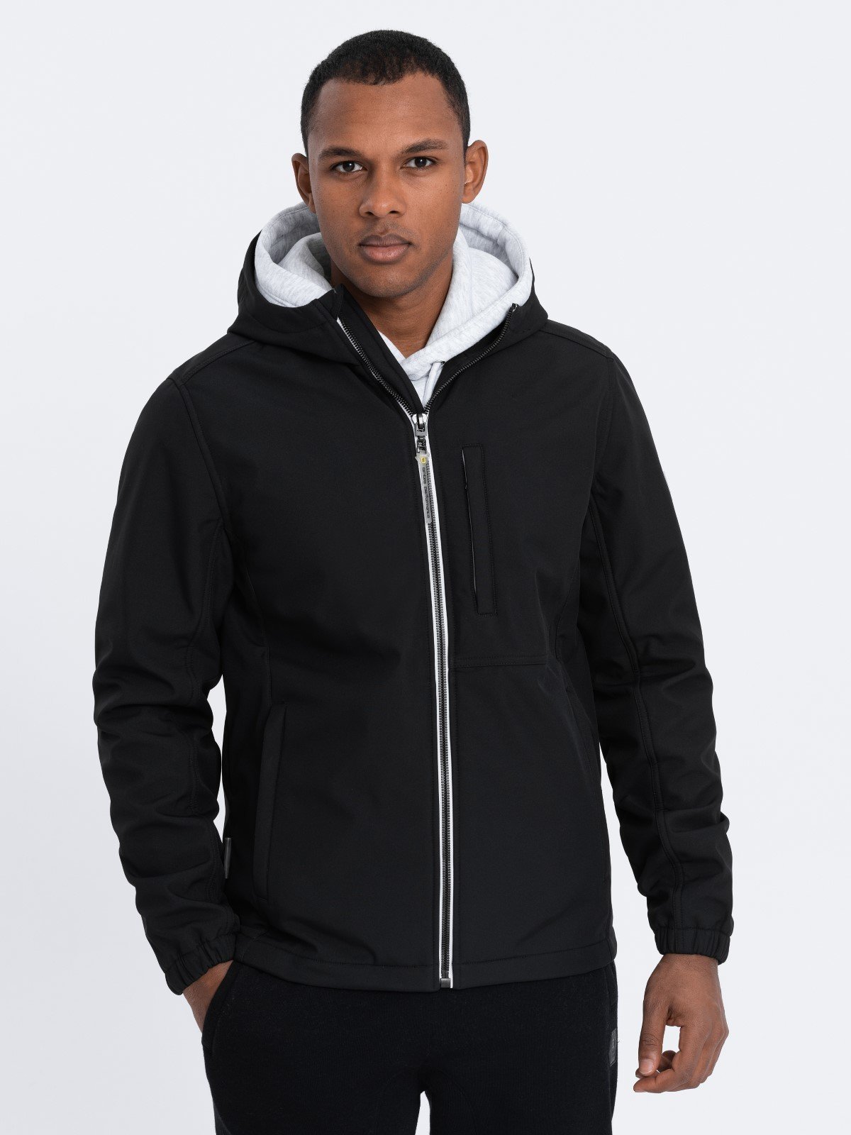 Ombre Men's SOFTSHELL jacket with fleece center - black