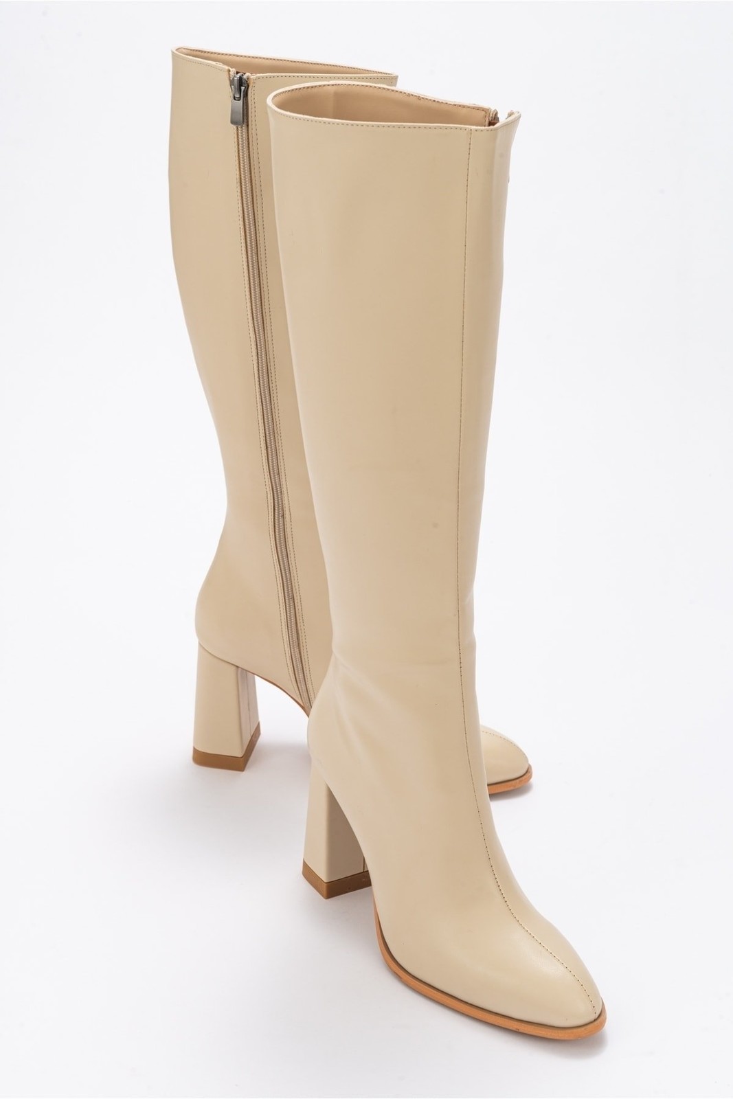 LuviShoes Decer Women's Beige Skin Heeled Boots