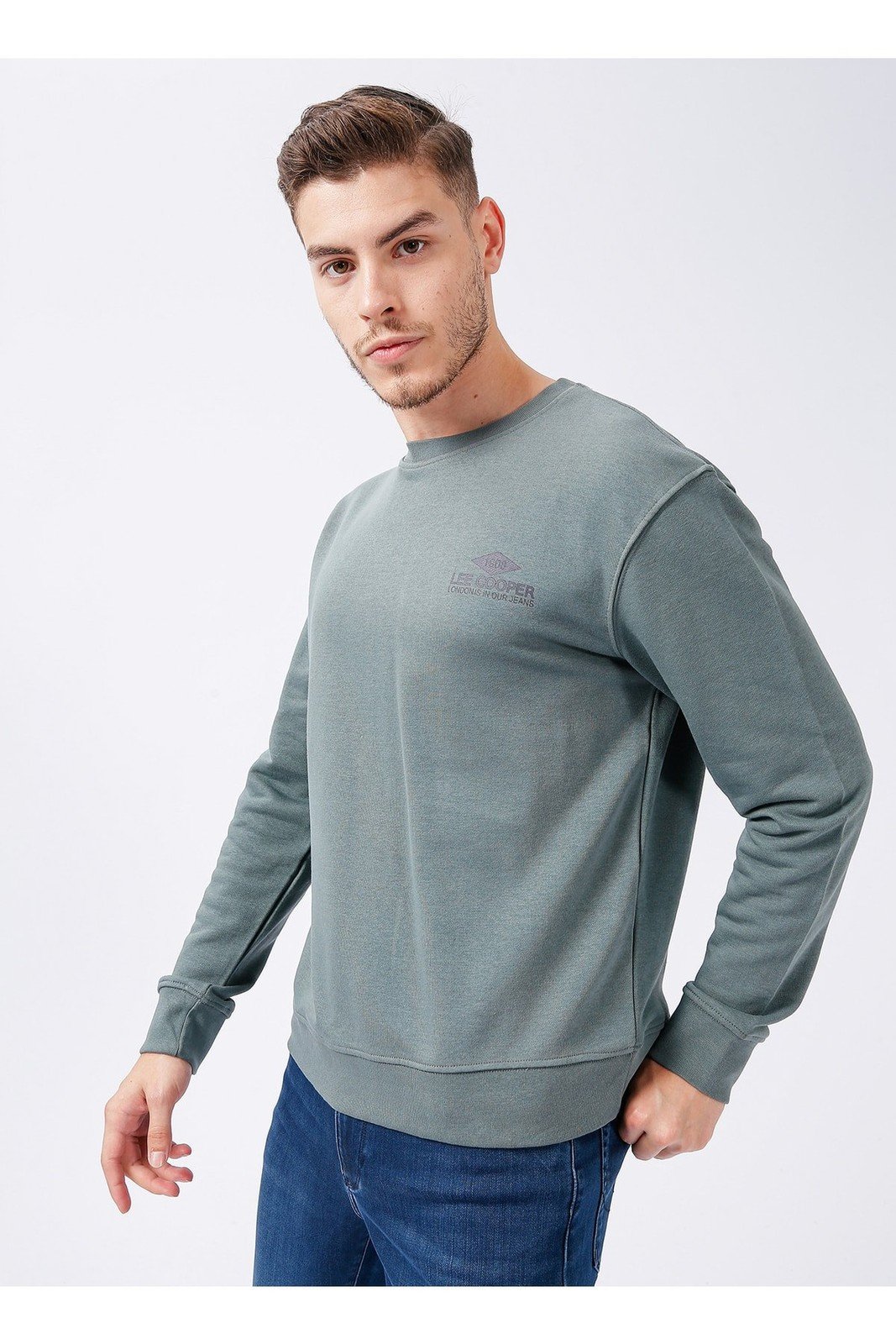 Lee Cooper Men's O Neck Emerald Green Sweatshirt 231 Lcm 241029 Neil Emerald