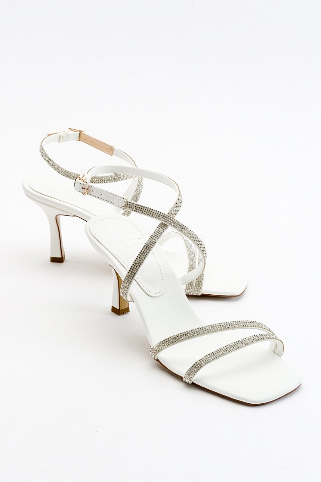 LuviShoes Ruffle White Skin Women's Heeled Shoes