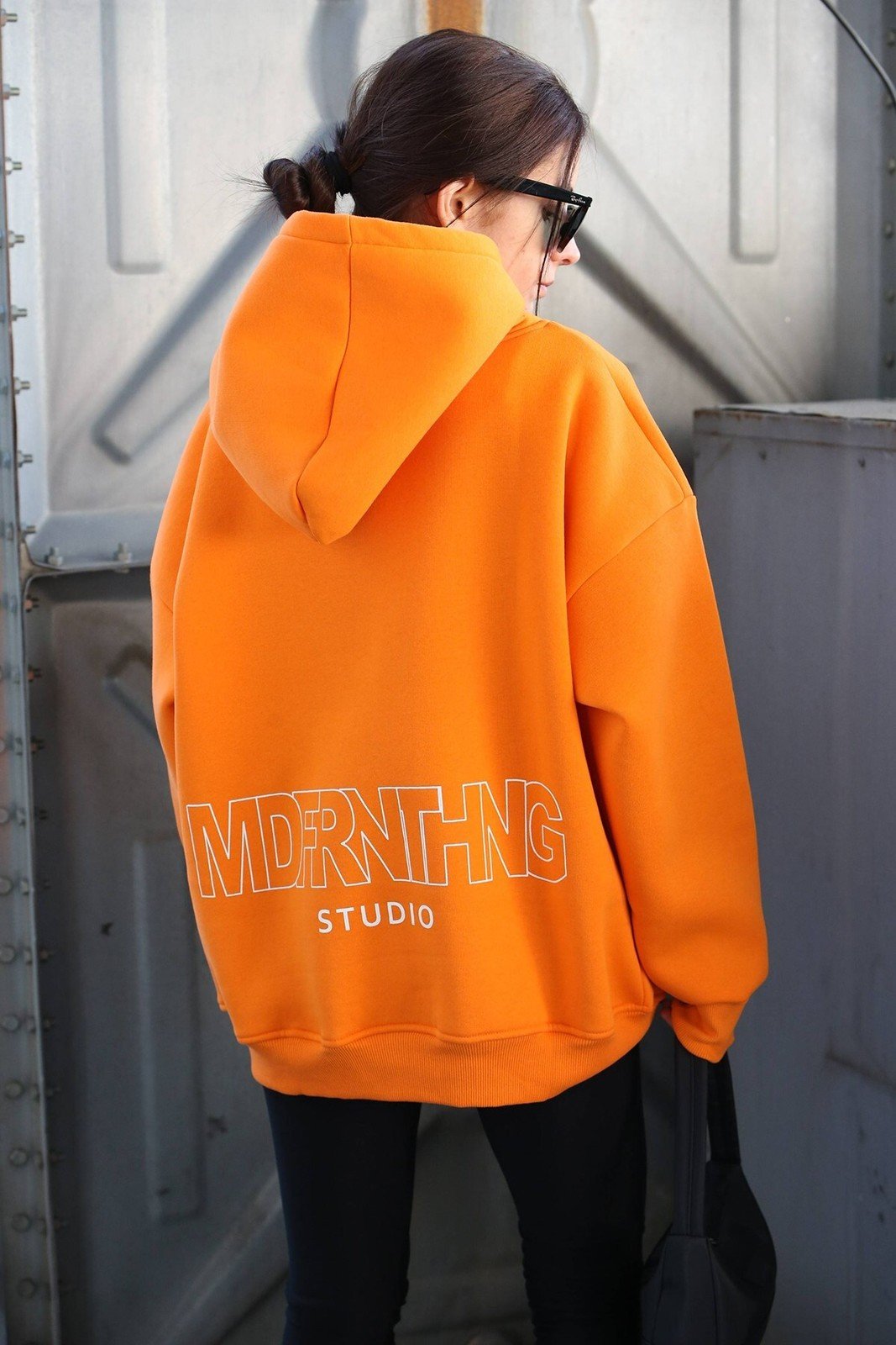 Madmext Mad Girls Orange Printed Oversize Sweatshirt