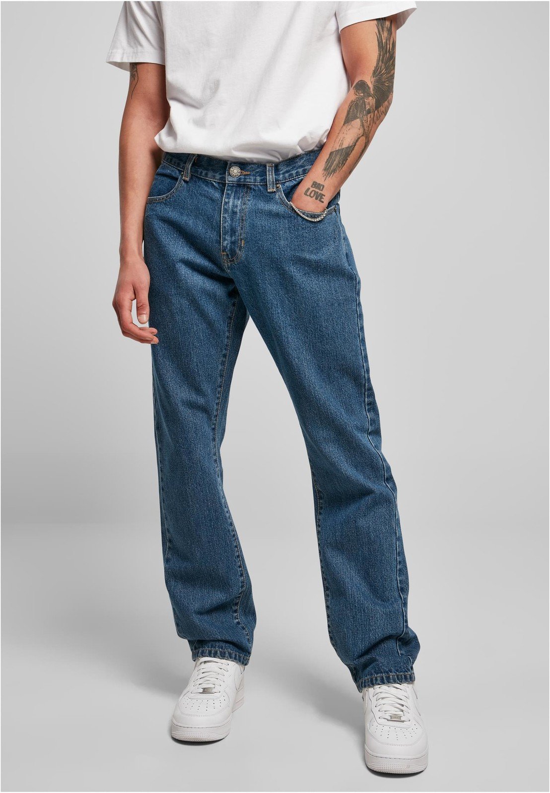 Ekologický Straight Leg Denim střední indigo vypraný