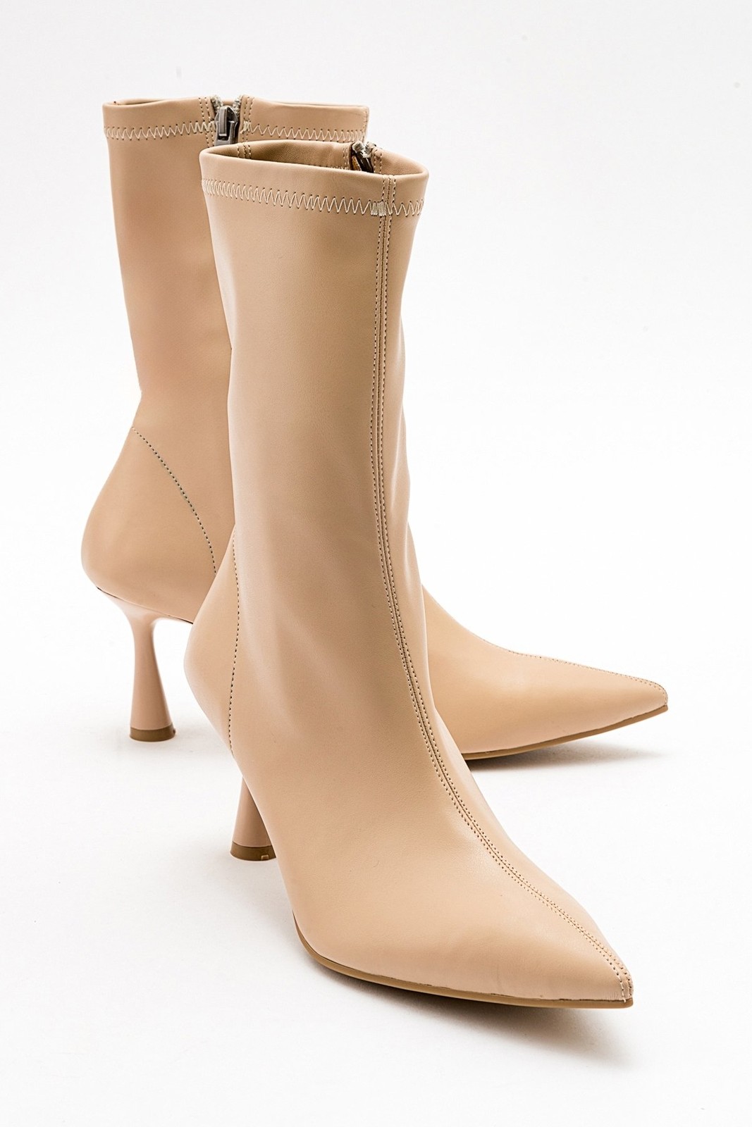LuviShoes SPEZIA Women's Beige Stretch Heeled Boots