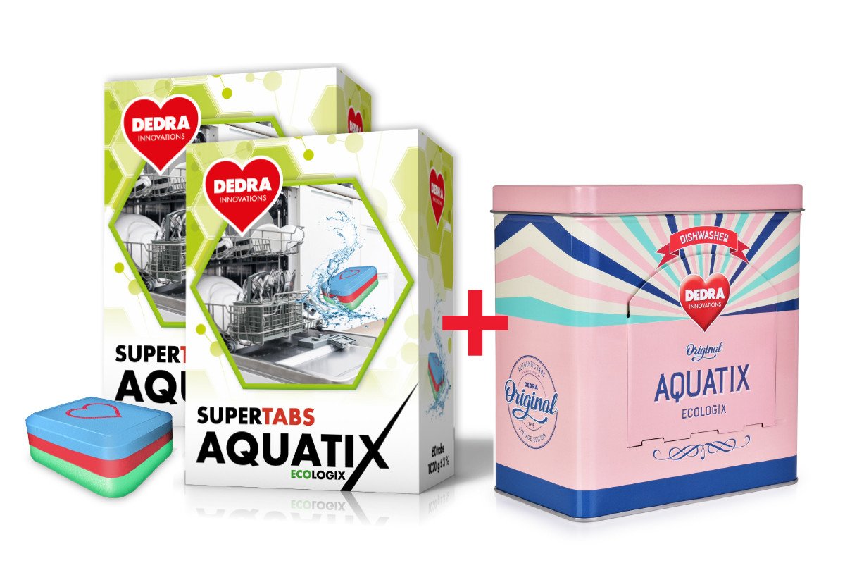 120 ks EKO multifunkční tablety do myčky SUPERTABS AQUATIX® ECOLOGIX + kovová růžová RETRO dóza ZDARMA