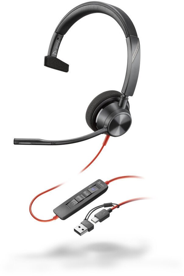 Poly Blackwire 3315 MS, 3,5 mm jack + USB-C/A adaptér, mono - 8X218AA
