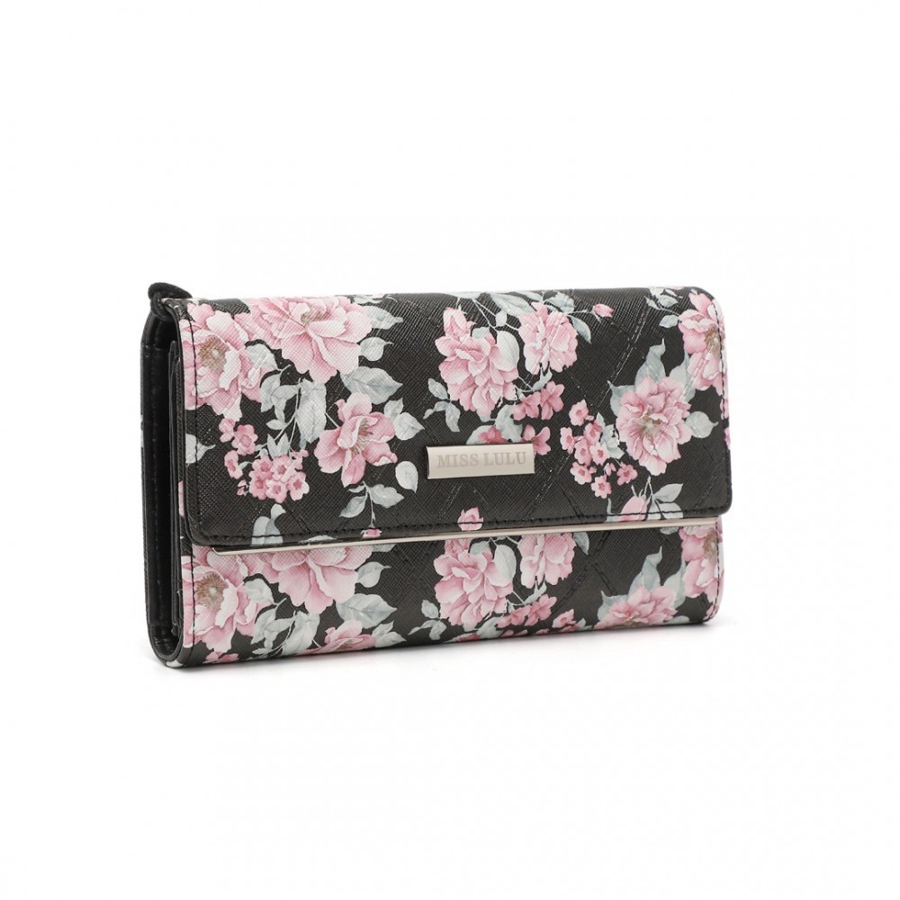 Miss Lulu dámská peněženka s potiskem květin - černá