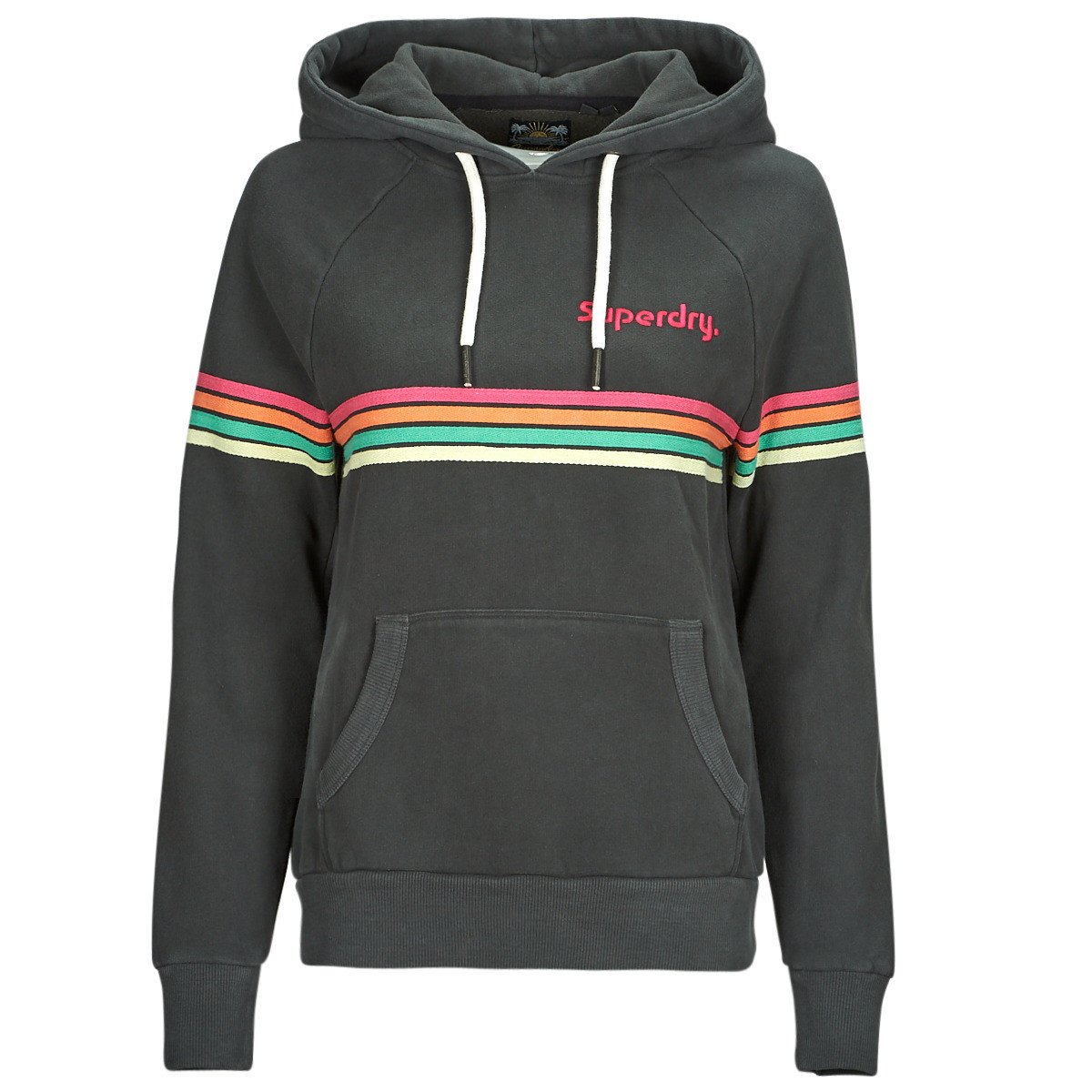 Superdry  RAINBOW STRIPE LOGO HOODIE  Černá