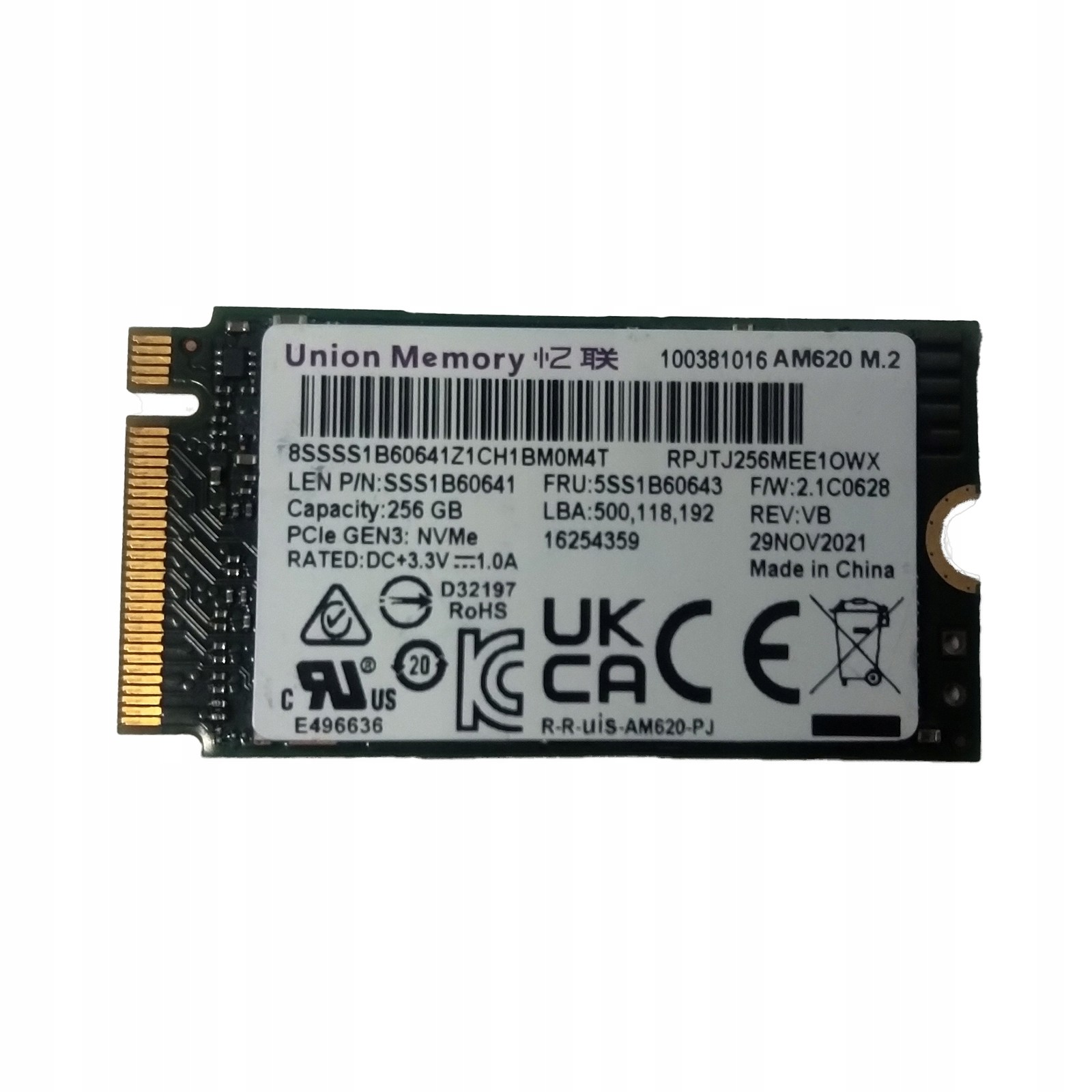 Union Memory Ssd disk 256GB Ssd M.2 NVme PCie 2242
