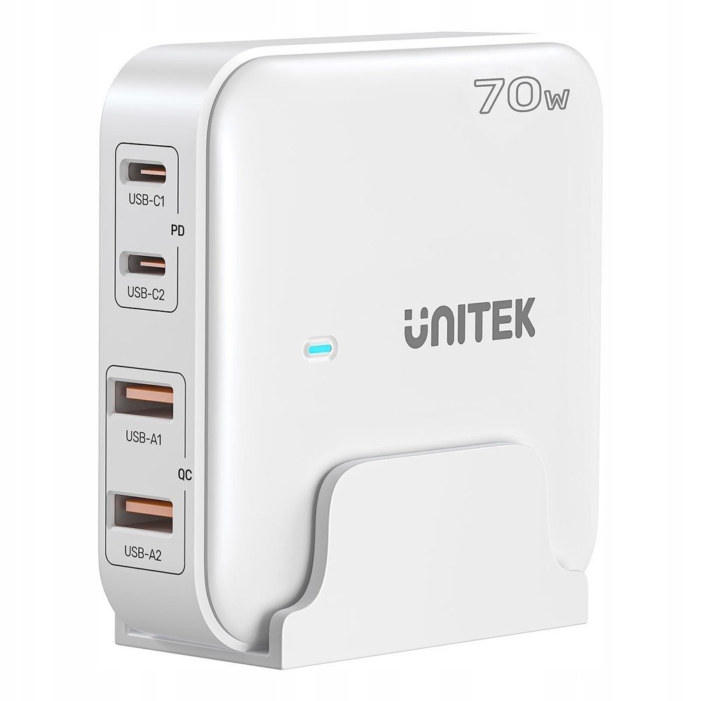 Unitek GaN 70W stolní nabíječka 2xUSB-A 2xUSB-C bílá