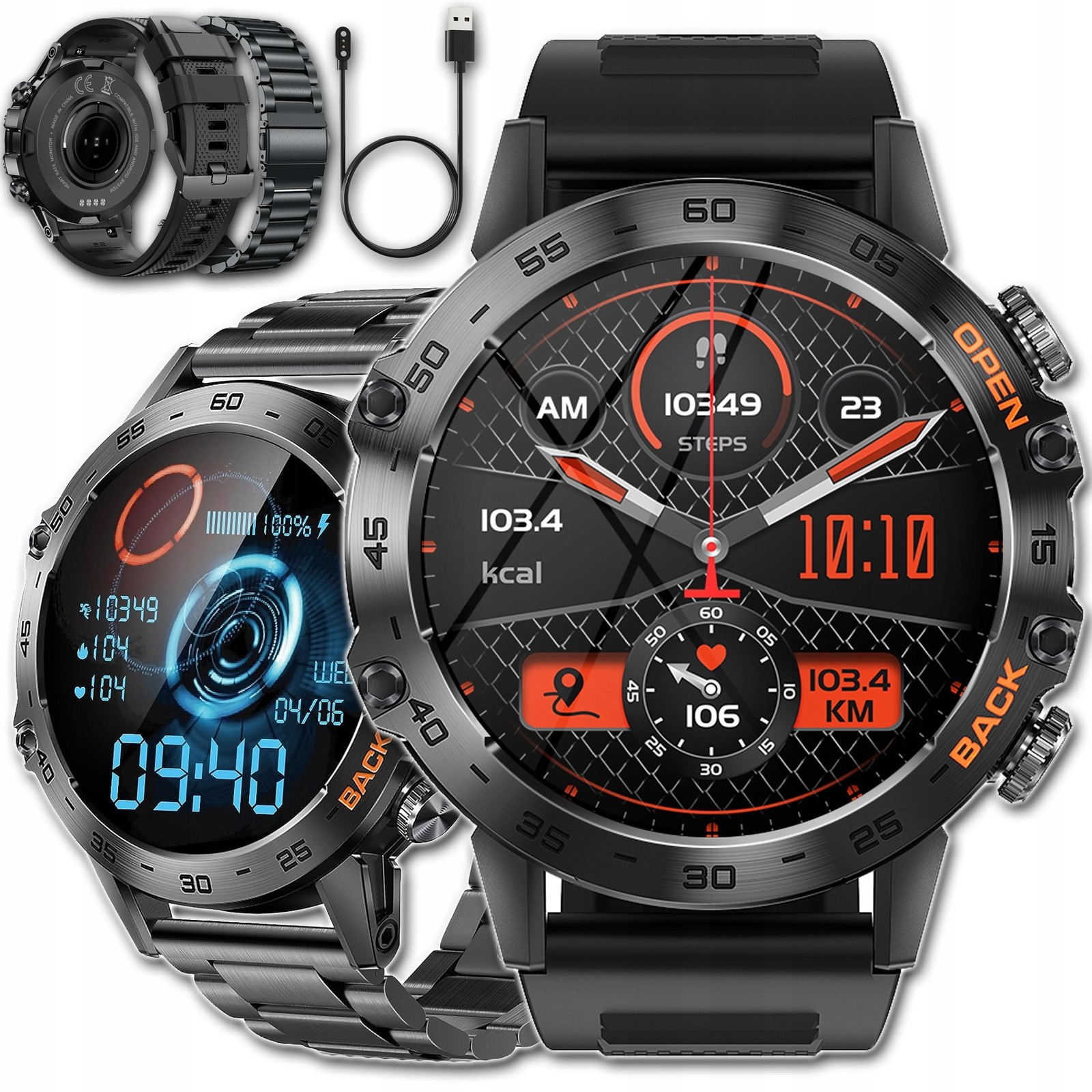 2 řemínky fitness sportovní chytré hodinky Bluetooth vodotěsné IP68 černé