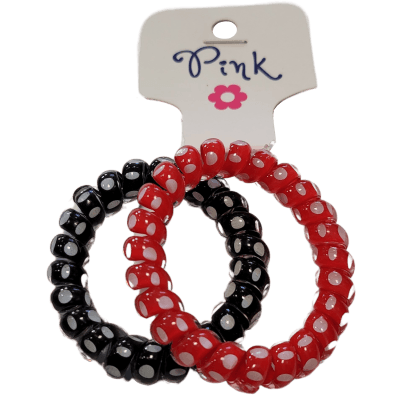 PINK - Spirálové gumičky do vlasů červená / černá s puntíky 2ks