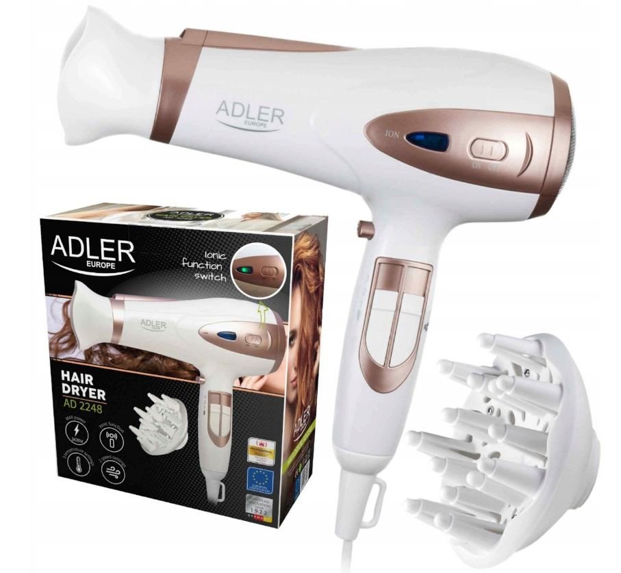 Vysoušeč vlasů s ionizací Bílá 2400W Ion difuzér Adler Ad 2248