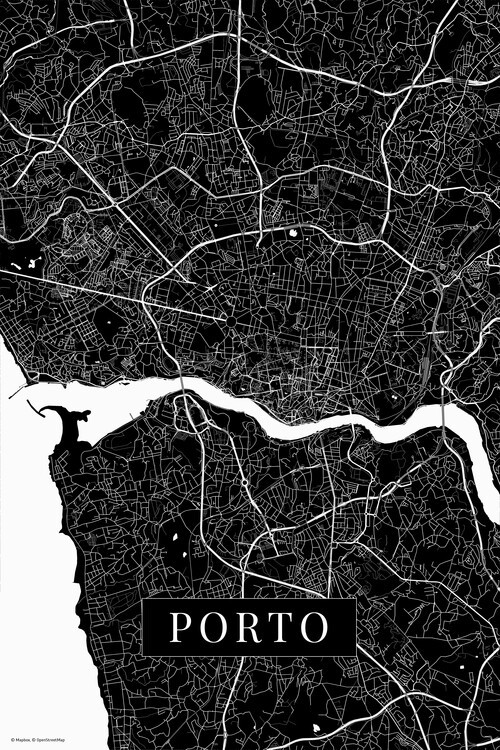 POSTERS Mapa Porto black, POSTERS, (26.7 x 40 cm)
