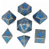 HYMGHO Metal Solid Barbarian Dice Set - Ancient Silver White/Blue