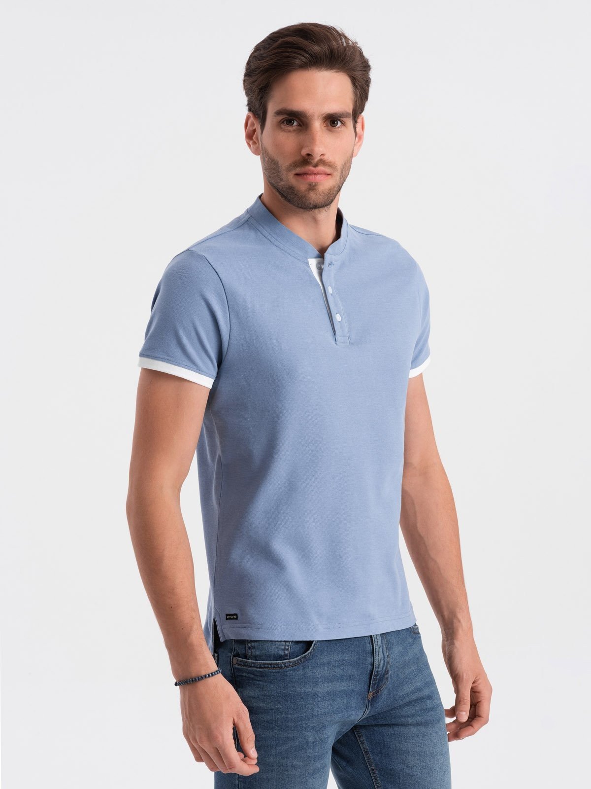 Ombre Men's collarless polo shirt - blue