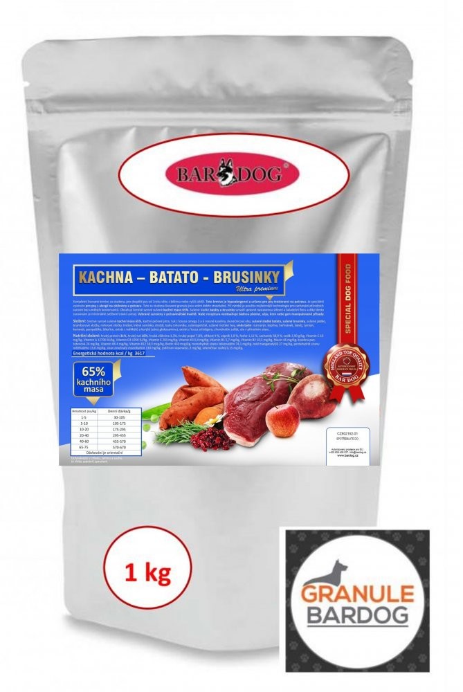Lisované granule BARDOG KACHNA – BATATO – BRUSINKY 1 kg