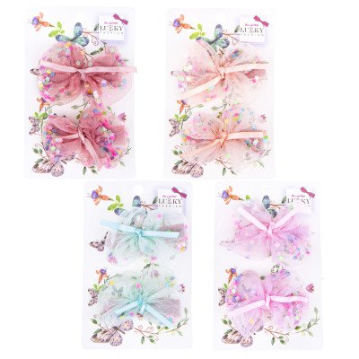 Lukky Fashion Klipy mašle s flitry, dvojbalení (asst. 3) - světle růžová