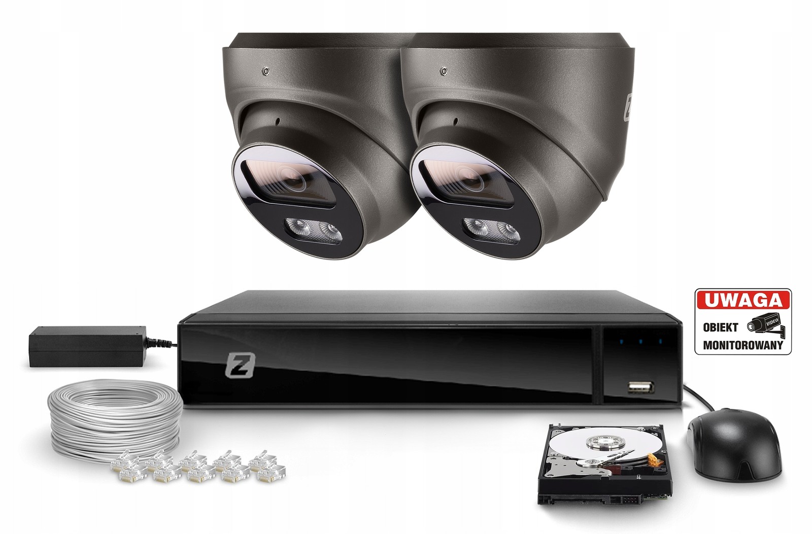 Sada Monitoring 2 kamery Poe 4K Ultra Hd 8Mpx Šedé kopule Detekce
